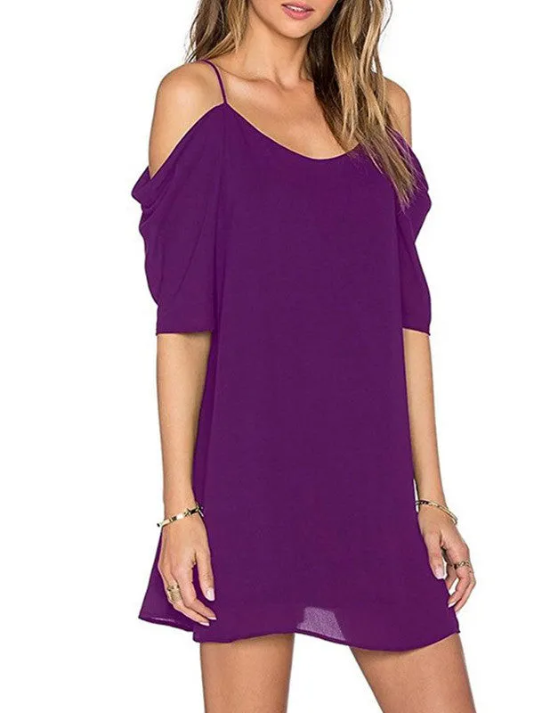 Women's Chiffon Cut Out Cold Shoulder Trumpet Sleeve Dress