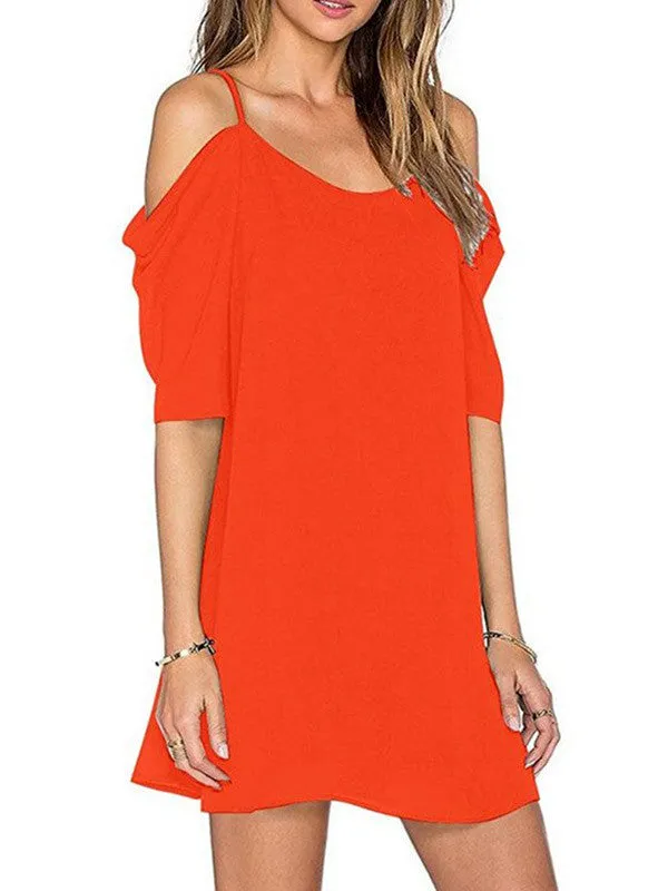 Women's Chiffon Cut Out Cold Shoulder Trumpet Sleeve Dress