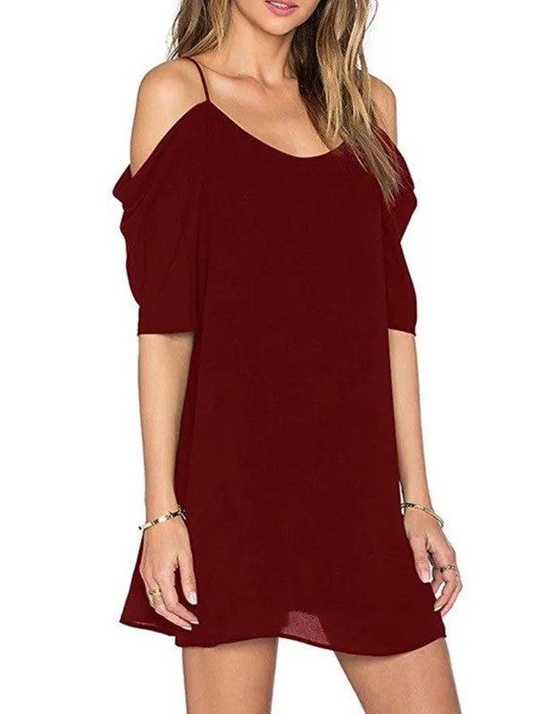 Women's Chiffon Cut Out Cold Shoulder Trumpet Sleeve Dress