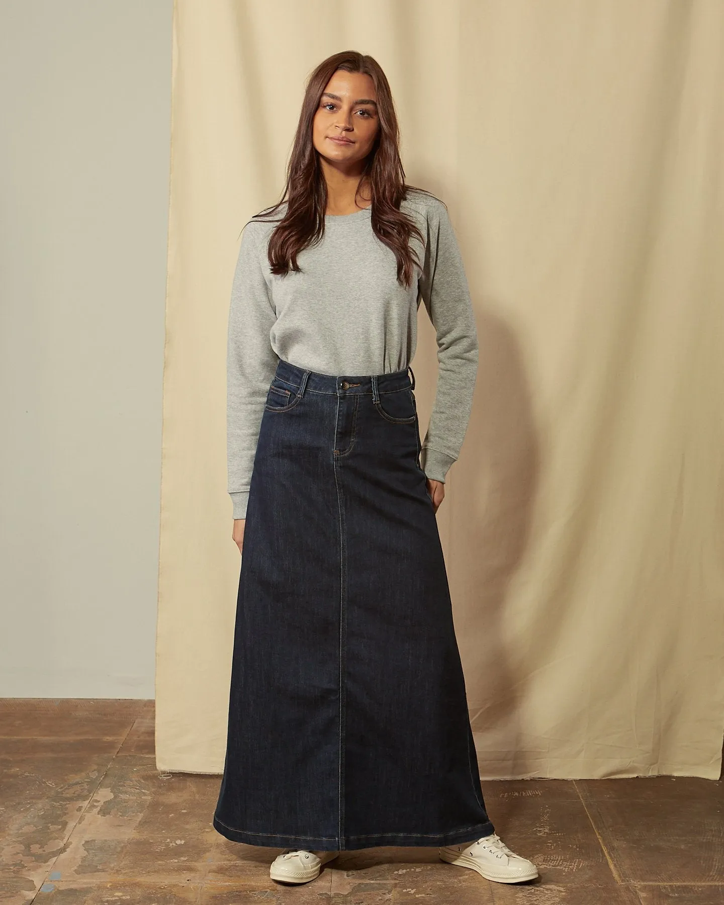 Womens Long Denim Skirt - Indigo