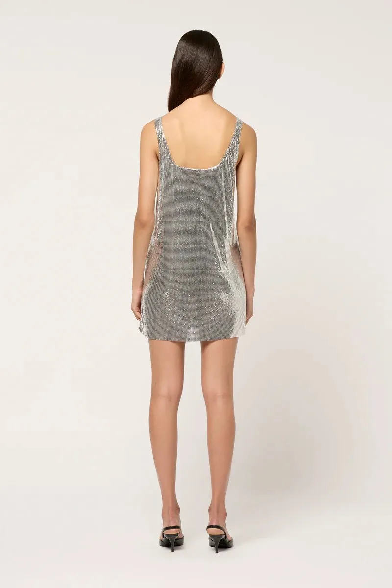 WOMENS SCOOP TANK CHAINMAIL DRESS-SILVER