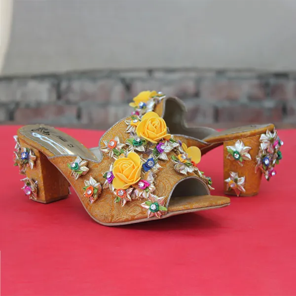 Yellow Fancy Heel Slippers for women